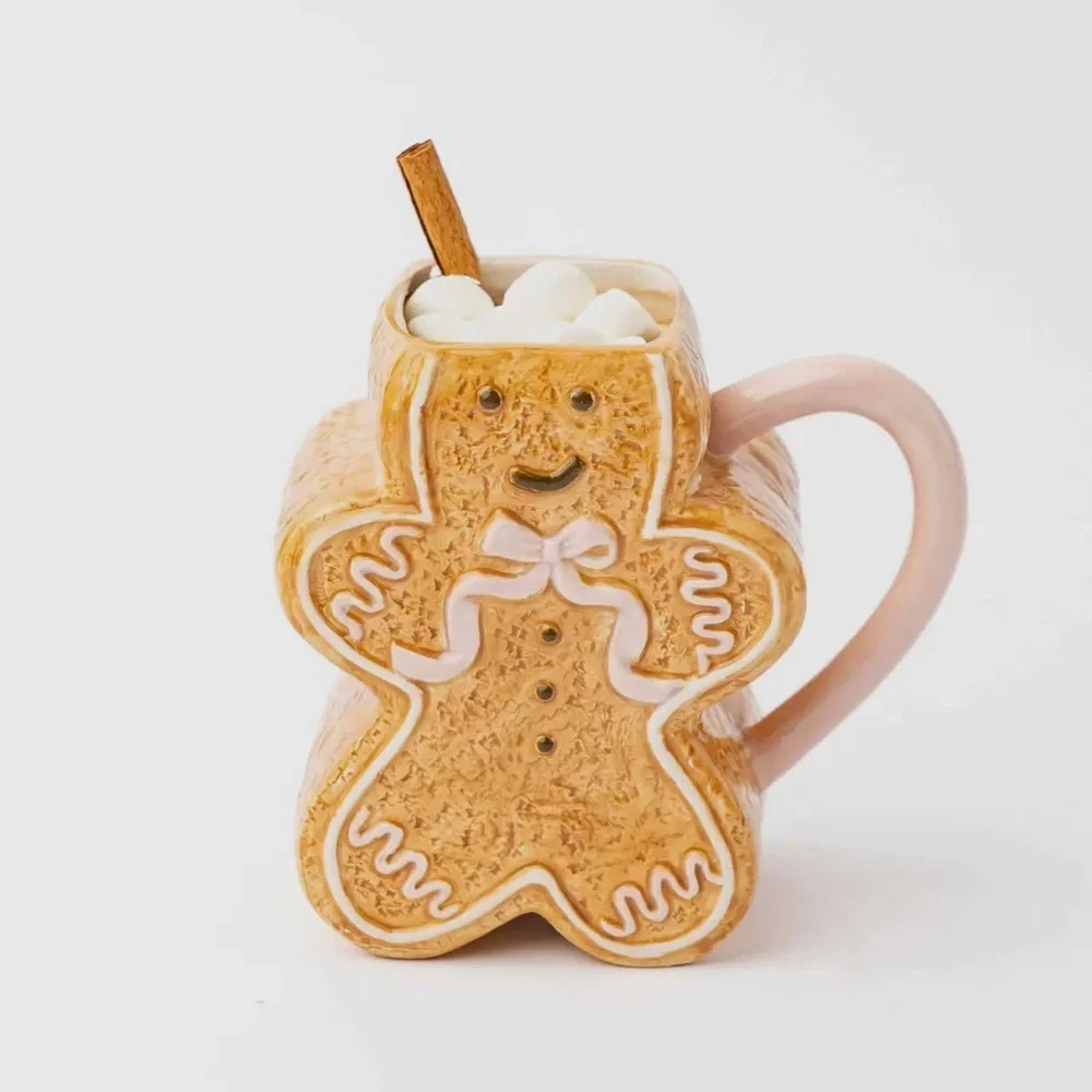 Gingerbread Man Ceramic Mug - Brown and Pink